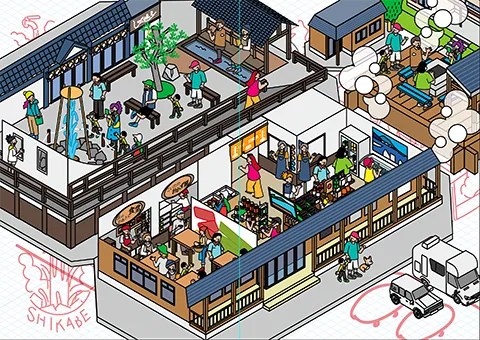 道の駅しかべ間歇泉公園の図解プロセス